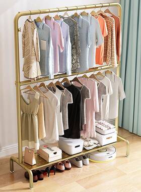 双层衣架地用内阳台晾晒衣家架卧室简易落可F96876H9升降杆衣帽架