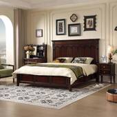 法床家用古风中现代轻奢主卧 木床1米8双人美式 床式 复古风实2230