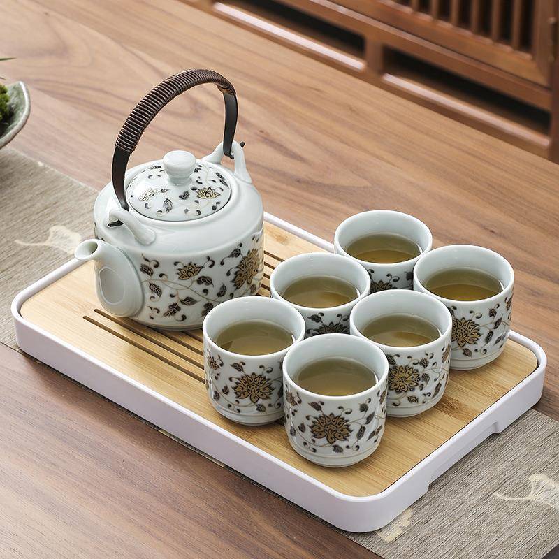 陶瓷大容量提梁壶茶具套装简约日式大直壸茶壶茶杯带过滤整套