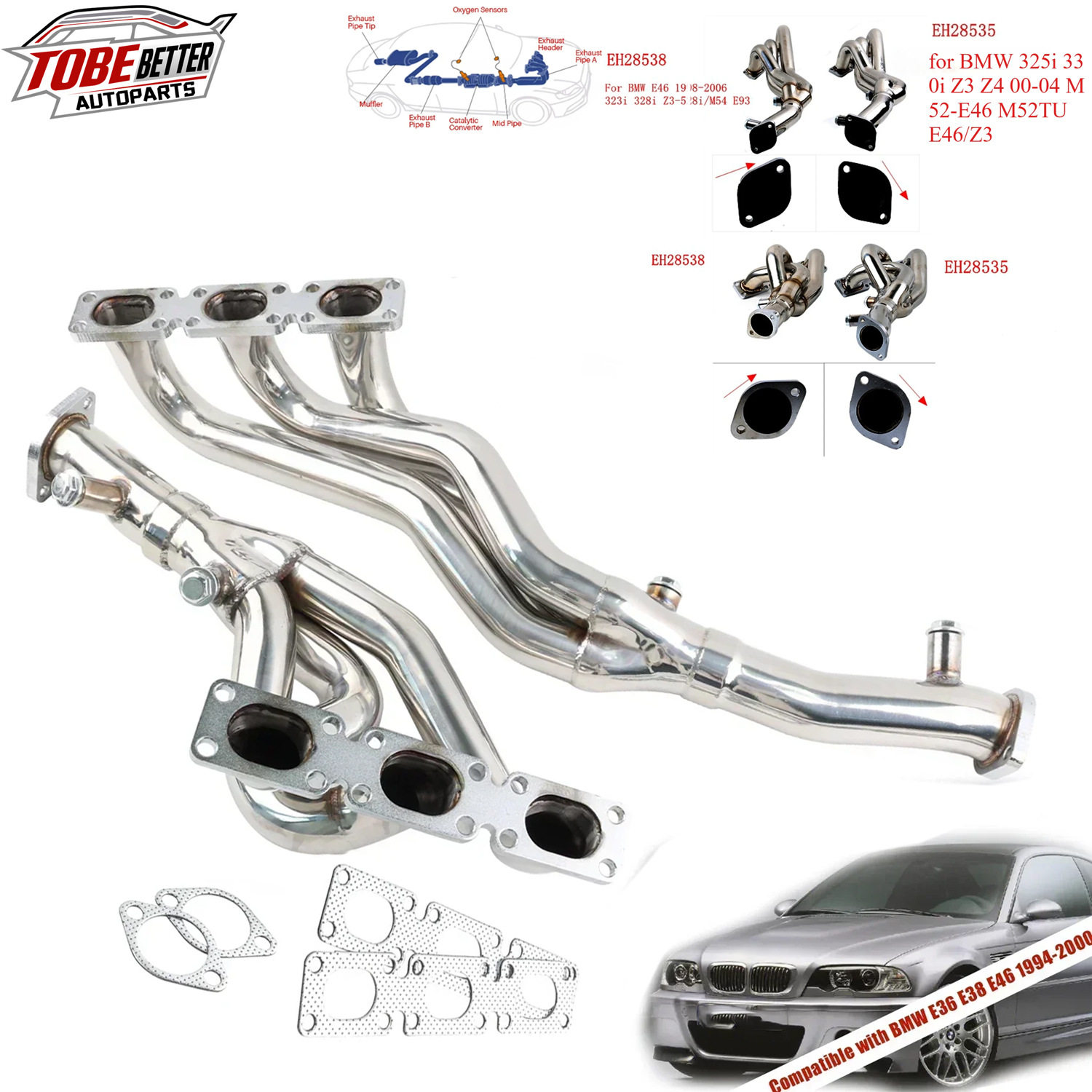 适用宝马BMW E46 323i 328i E39 2.5L/2.8L/3.0L不锈钢排气歧管头