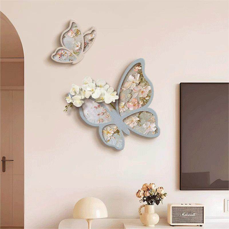 画奶风挂电视机背景墙装饰油法式蝴Uub+G/r8蝶餐厅墙面画高级感晶