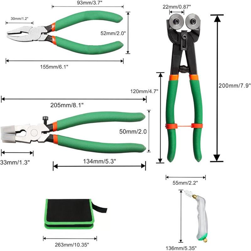 玻璃工瓷砖切割器双轮切璃割器绿色套装笔刀玻璃割ODK钳子玻切钳
