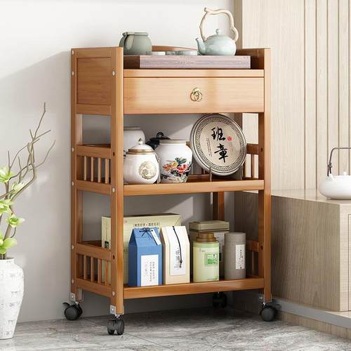 置物架多收纳架层茶室茶台桌边展示茶水柜地动移小推1落车茶叶架