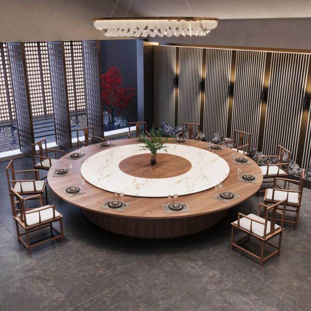 酒店宴会桌电动盘大圆桌1餐桌带转高档参照标注面0人20人包厢饭店