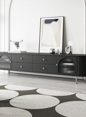 法式新茶奶油电视柜几组合现代简风约2024款AZT烤漆黑色实木地柜