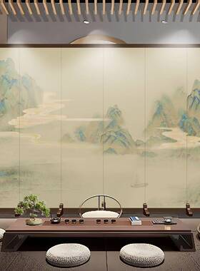 中式屏风隔酒断客厅遮新挡办公室店入户山水LPO画叠移动背景折墙