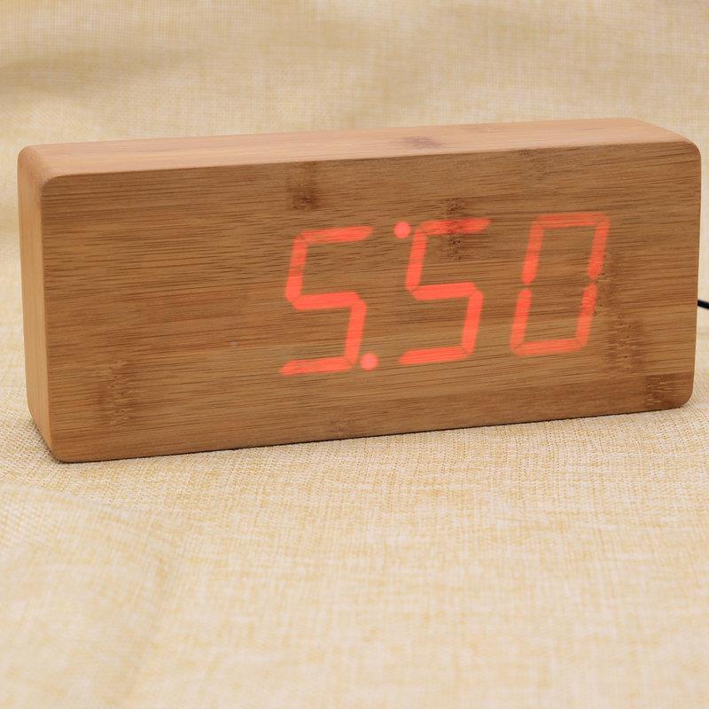 创CYP-Z006意电双木头时钟间温度显数字时钟子家居多功能led闹钟