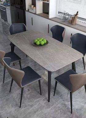 板餐桌家用小户饭型桌现代简约轻奢长岩方面形QMX高档亮光餐桌椅