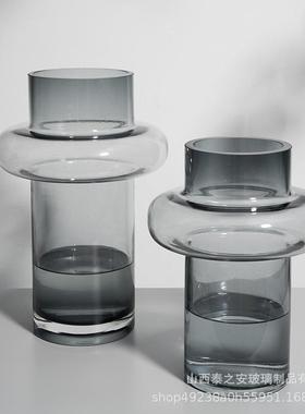 欧轻竹奢灰色小蛮腰玻璃花瓶富北贵水15645培插花器花家居装饰摆