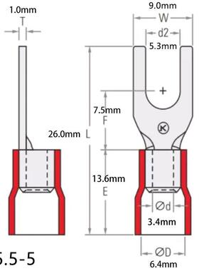 SV.5ASA5叉冷形端子压接线端子5开-口M5线鼻子铜线耳紫铜绝缘端子