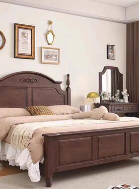 美式实代木床黑色床18M双人床GKK现简约复古床法式大.轻奢主卧婚