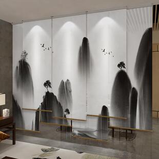 半透山水双面透景屏风中纱式帘隔断帘窗挂帘水墨帘纱189帘透卷光