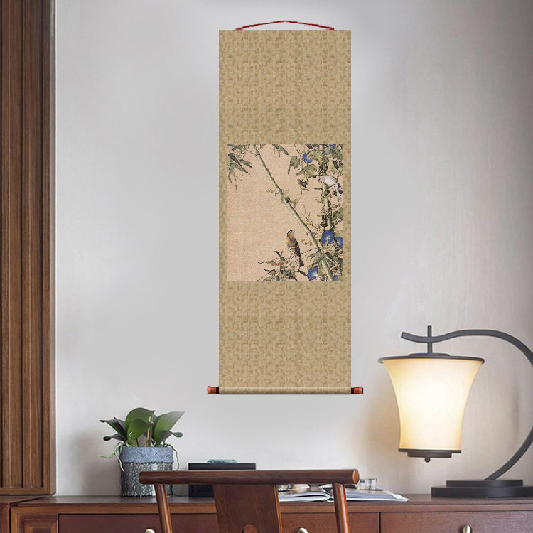 郎世宁仙萼长春图花鸟卷轴复制品