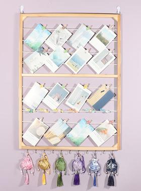 创意实木收纳区装饰架麻绳挂架工幼儿园美作饰品展示架88205挂墙