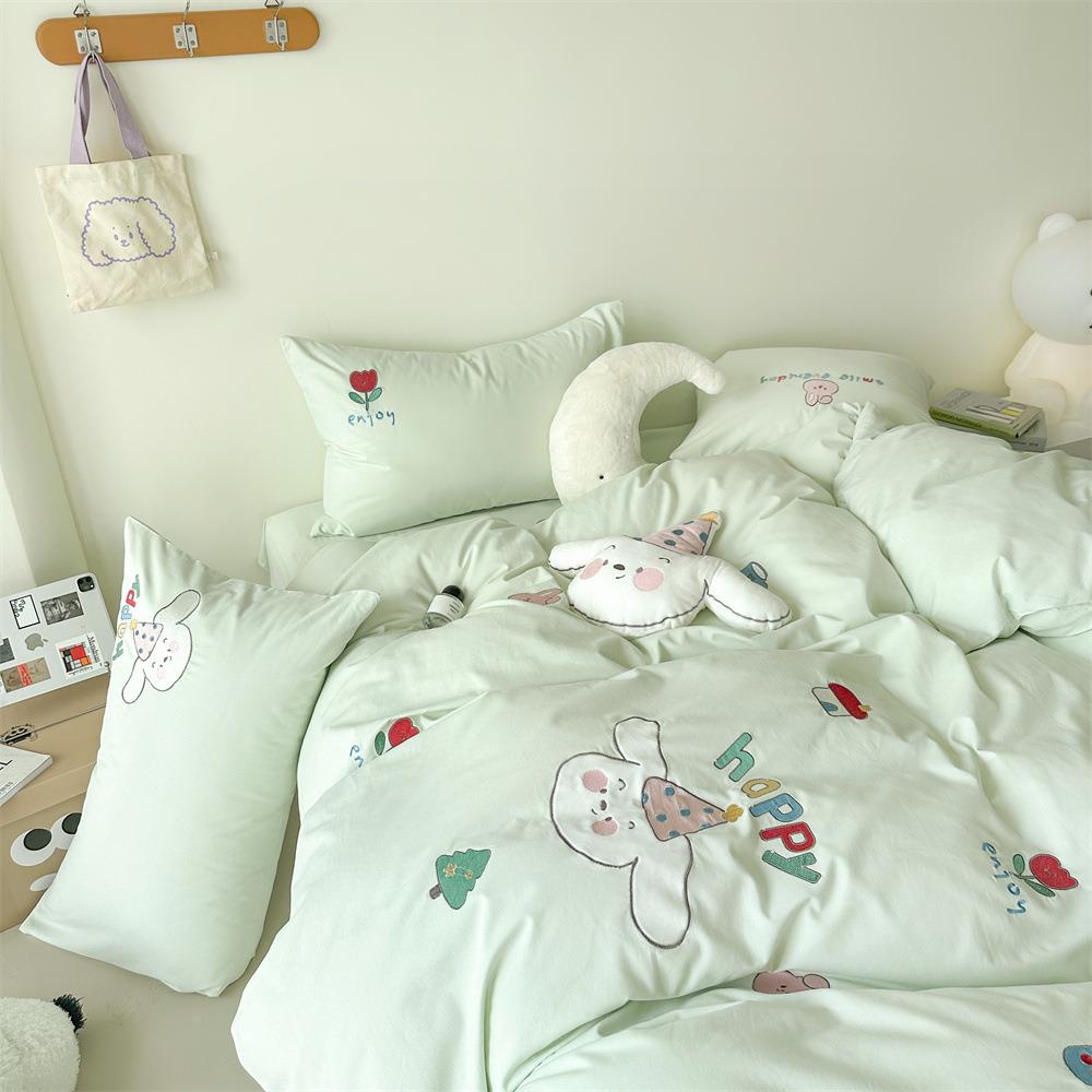 快乐小狗贴MIDUO件布绣加厚单全棉毛四套卡通儿童纯棉被磨套床三