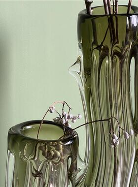 代简约创意厚底琉璃直树桩玻BX88-22L璃花瓶居家客厅筒干花现软装