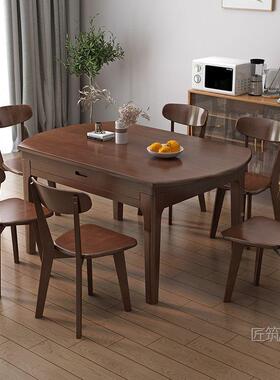 餐桌家用现代简约圆小户型实木桌伸缩叠多功FIQ能方圆两用饭可变
