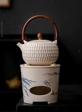复古白色壶茶滤创意锤纹SKO提壶梁带过单壶陶瓷泡茶壶炭火煮茶壶