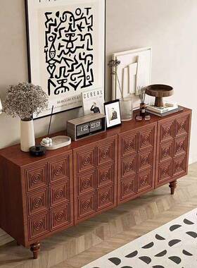 式实木餐边柜中关风艺术黑色古AWS储物柜意式美轻奢边柜客厅高端