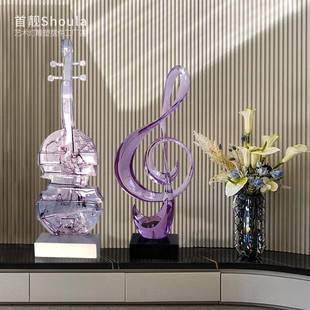 现代奢客透明树脂音符摆件酒吧音乐厅琵琶器乐雕塑厅玄Z398轻关装