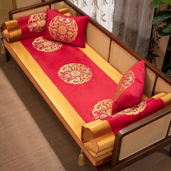 红木沙发坐垫新中式罗汉床实木家具椅子座垫套罩绒布垫子防滑定制