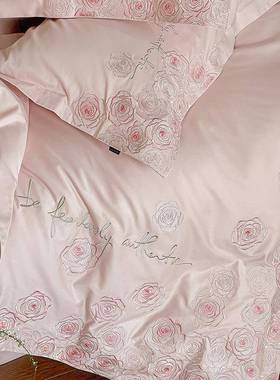 100人支长埋绒棉四套床件全棉高端棉纯棉简约单被套线LBA双床上用