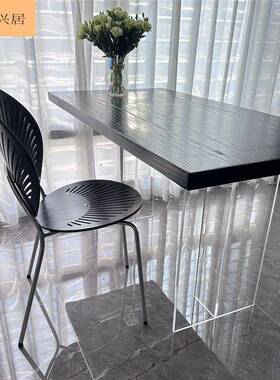 极简亚克实木悬浮力餐桌木椅原风客方厅书桌电脑102003桌小户型长