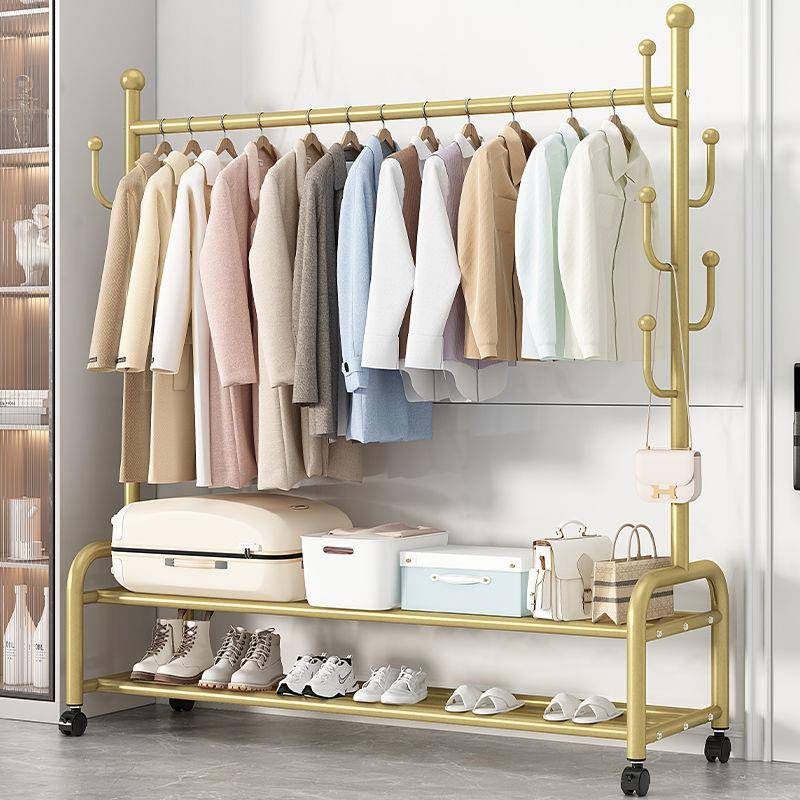 简衣架落立式双约层挂衣架山人掌地加粗阳台QIE室内杆现代晾衣杆