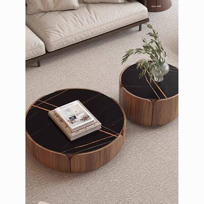 意式圆形BHG板木茶几组合用客厅轻奢简约现家代岩子母茶几绢实花