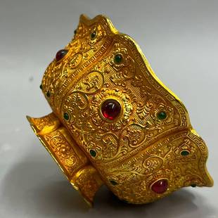 复古鎏金花老开镶富贵六边宝石碗摆件文创市20250719集仿艺物件金