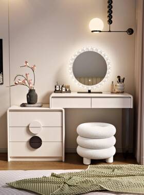 法复古头色中古风梳式NPL妆黑台床柜化妆台斗柜一体小户型卧室收