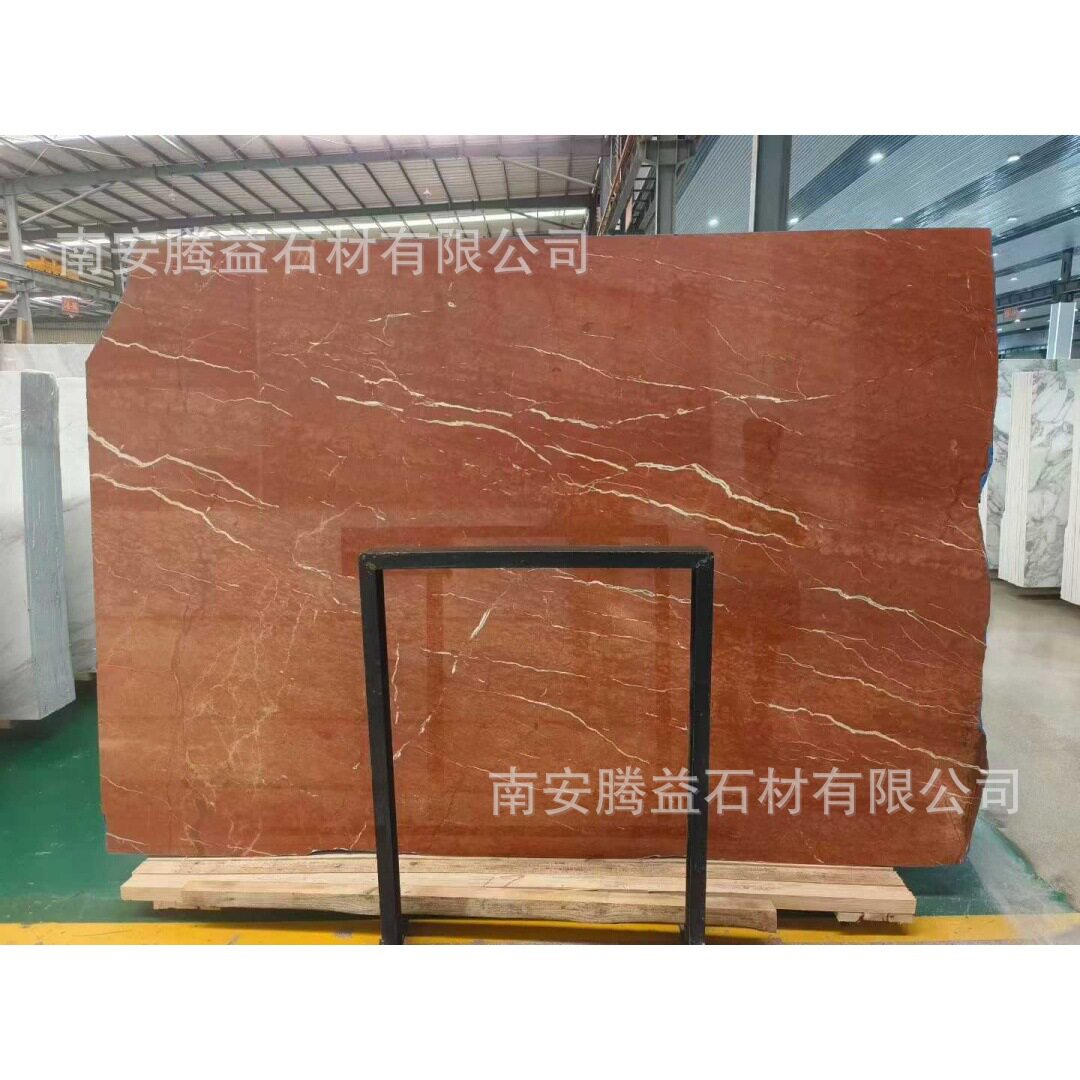 腾益石材珊瑚红天然大理石意式风格别墅楼梯地面墙面装修台盆岛台