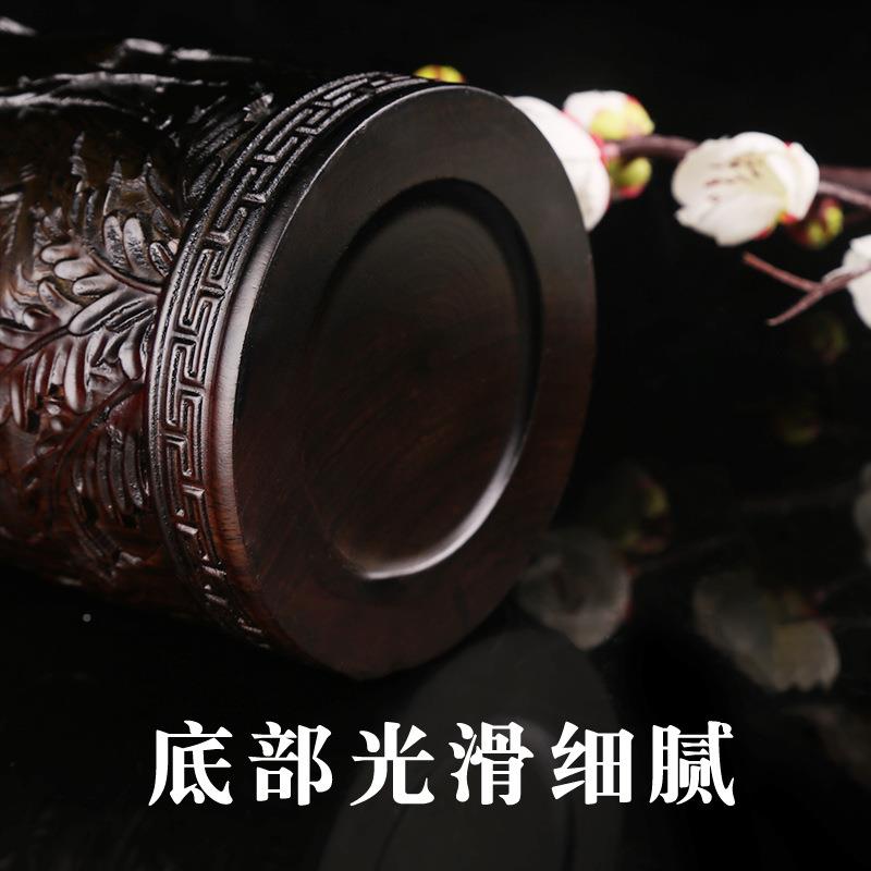 黑木8923雕刻立体笔筒办公室摆檀件工木艺实复古圆形笔筒文房品四