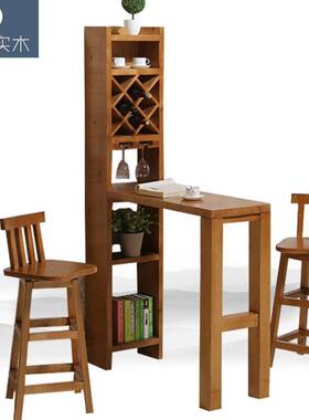 中式实木吧台桌脚FVT家用吧台酒柜一体组台合客厅靠墙高桌吧小隔