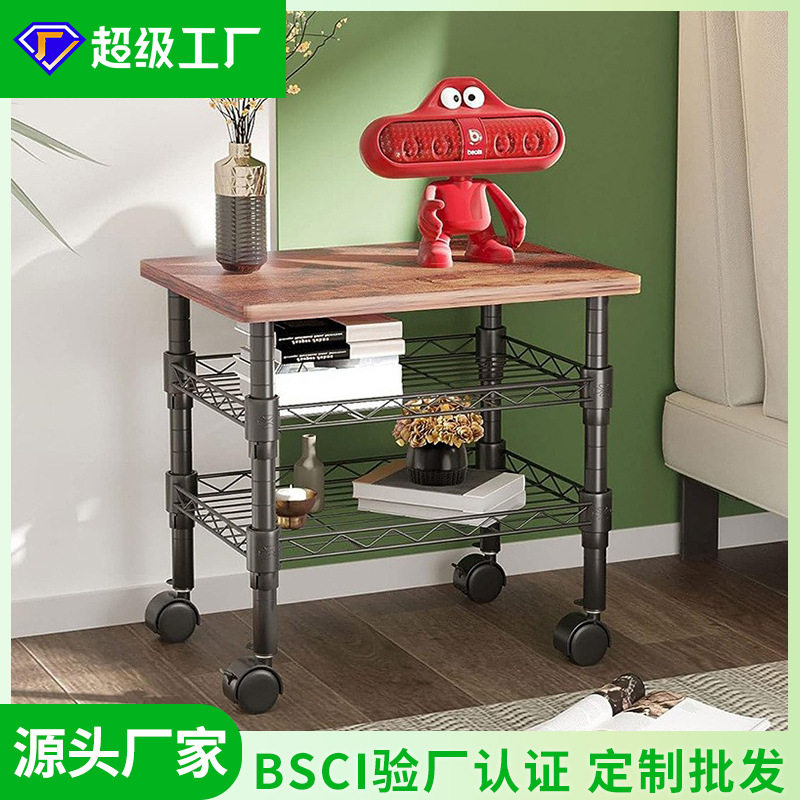 厨房黑色二层带轮木板收纳推车