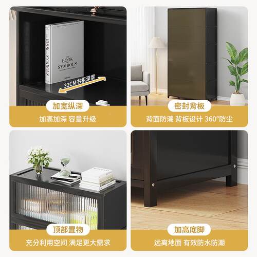 儿童书架书柜家靠用多层落地带玻璃门墙透010明架现代简物约收置