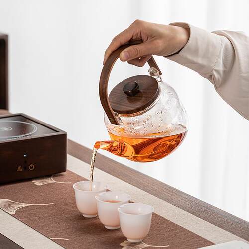 胡桃木电陶茶RYM炉煮器玻烧璃水壶白茶围炉煮热茶壶小型电茶炉