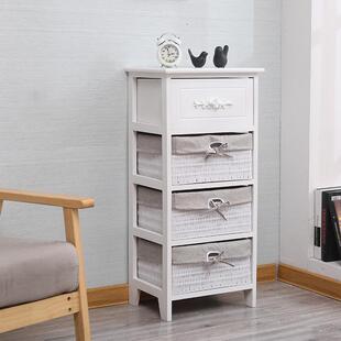 地中海藤编床头柜卧室实约木简色白收窄柜美式纳140-5白小型储物