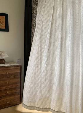 灰色星纱透光不UES透人窗纱厅设计师亮片刺繁绣别款墅客法式中古