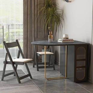 轻板奢折叠餐桌小型家SYR用饭户桌收纳餐边柜多功能大理石岩桌椅