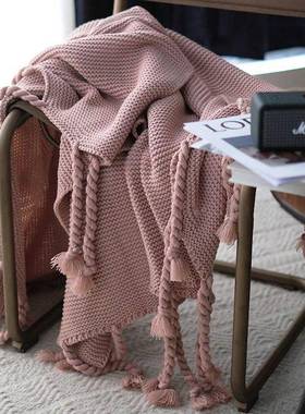 色粗流苏辫子保暖针织毛线盖网毯红毛毯沙发子饰RYQ单人午毯睡装