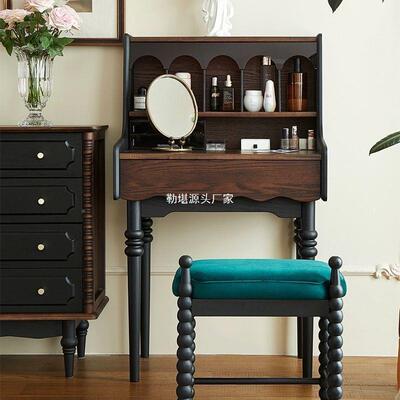 法式古实木妆台卧28250室储物化妆桌子式小户梳型床复边中古美风