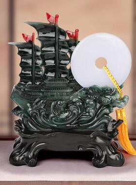 帆风顺船摆件办工公室桌设家居装饰品摆一HDX客厅电视酒柜帆船艺