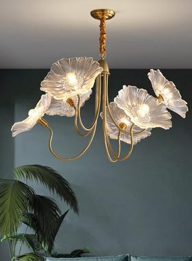 复古美式田园吊灯轻法厅式餐奢厅吧台灯具时XYN尚玻璃灯罩荷客叶