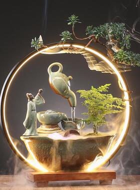 创意悬壶办流水喷泉桌摆件IZC陶招财客厅店铺面公瓷室乔迁开业礼