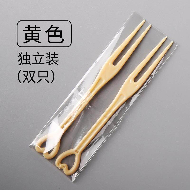 一次塑料9cm透明爱心叉水蛋糕叉独性立叉100XRA0只心形叉糕点叉果