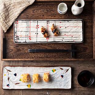 日式 和风陶瓷GKE餐寿具餐厅酒店三文鱼长条盘4寸司卷边盘酒店同1