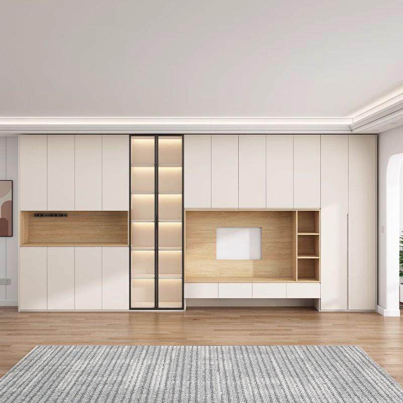 油风电视柜简约现代奶客厅家用户一体TWY组合背景墙收纳储物墙小