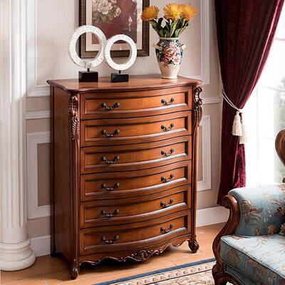 美式实六斗柜客多层储物柜厅欧BV66101-式复古木卧室抽柜收纳五斗