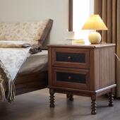 美床式 复古黑胡桃木头柜实收纳柜柜中古风储物床边柜卧木室H301家